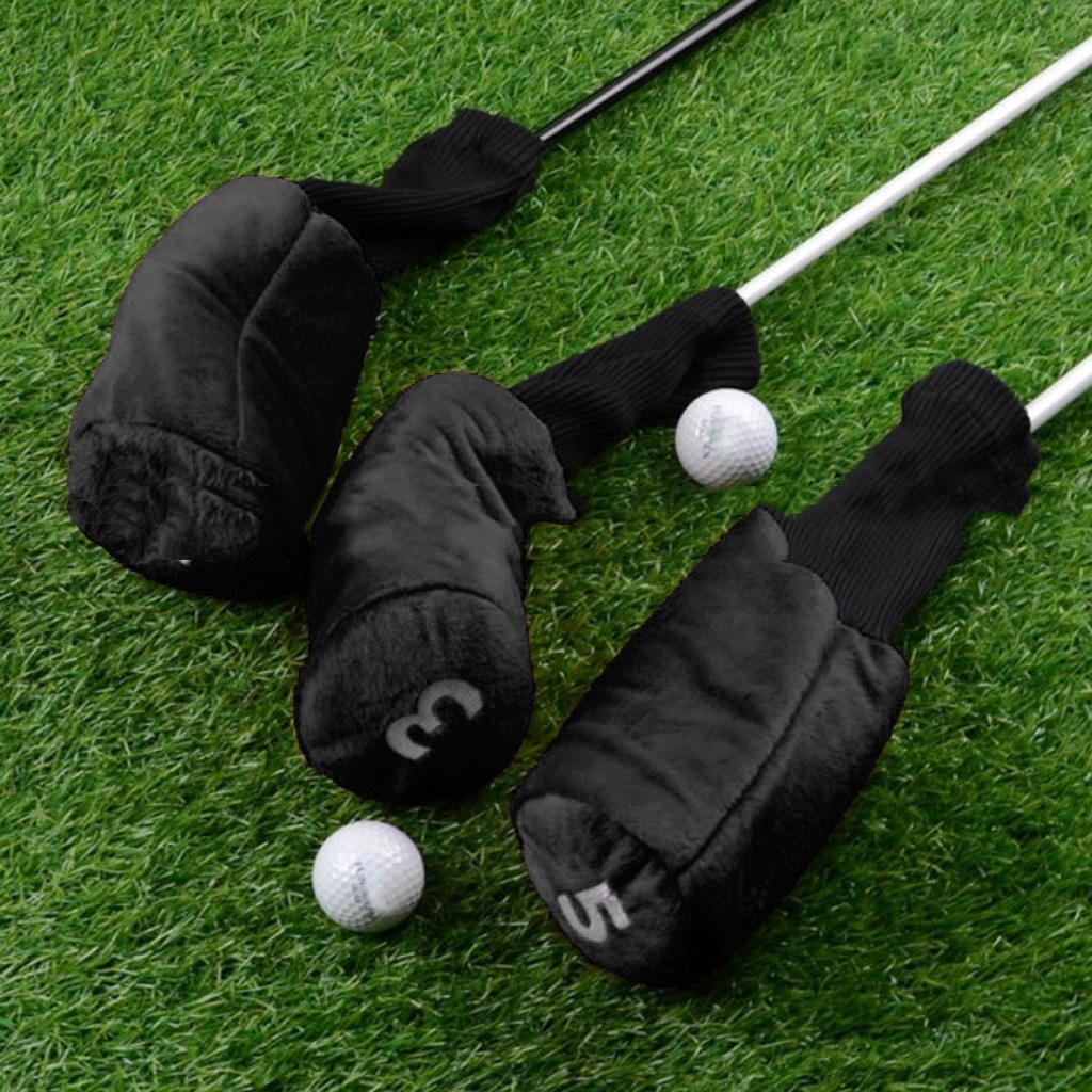 3pcs Golf Driver Wood Head Cover Long Neck Headcover & Ball Marker with Magnetic Hat Clip