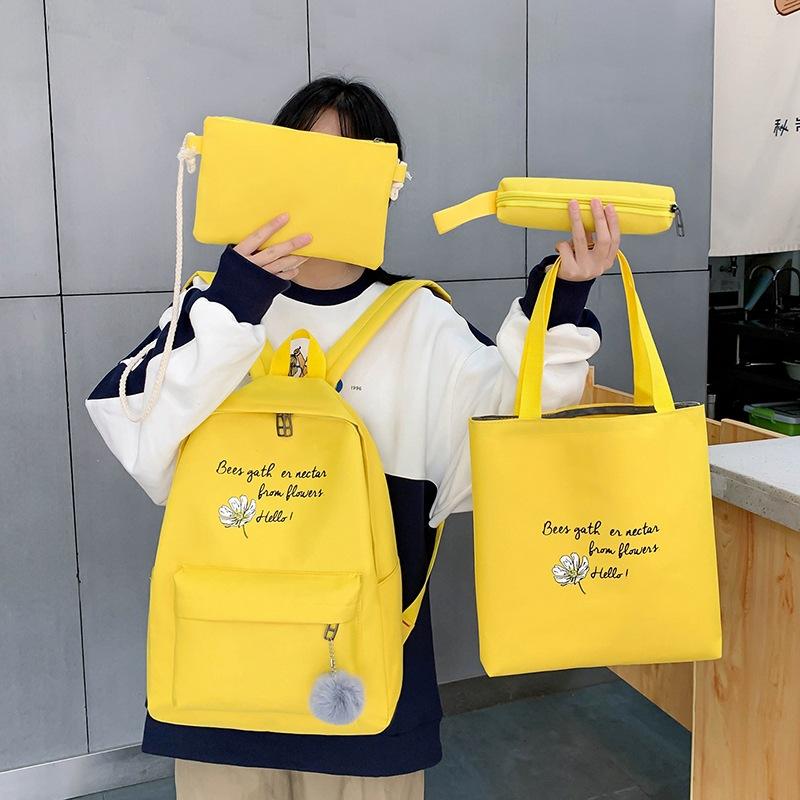 Vải Bố Schoolbags Cho Bé Gái Đeo Vai 4 Set Bộ Thời Trang Nữ Ba Lô Trường Cao Đẳng Tay Trẻ Em Kawaii Ba Lô