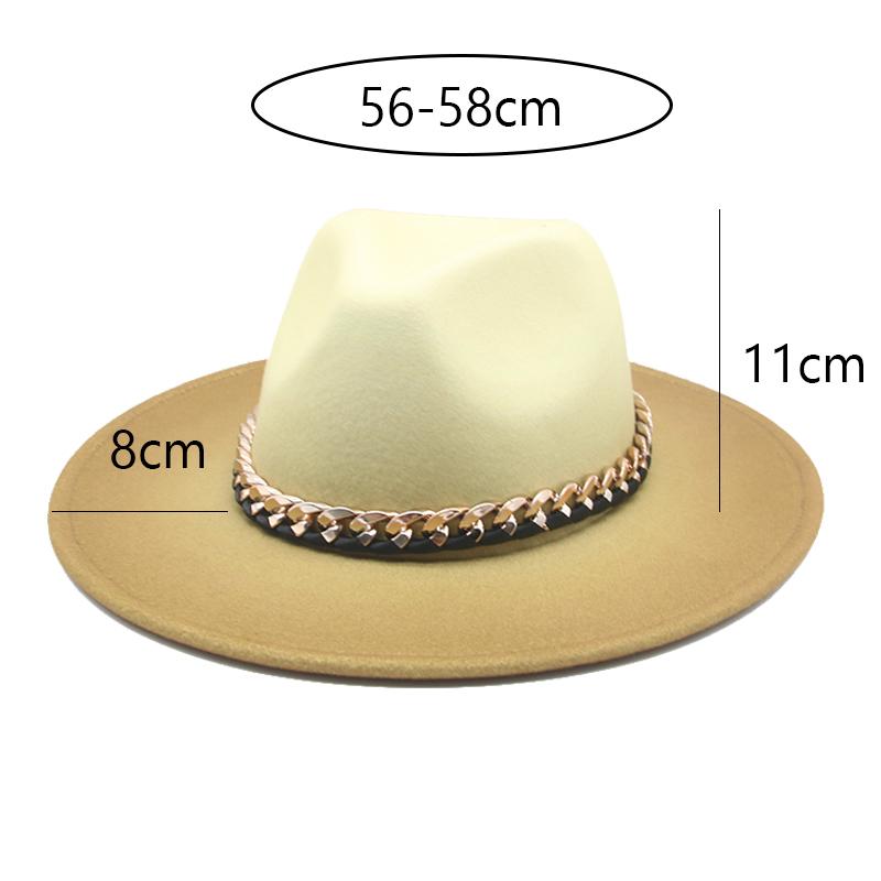 Nón Fedora Gradient Màu Dây Chuyền Vàng Ban Nhạc Nữ Nón Mùa Đông Rộng Vành Jazz Mũ Vintage Cao Cấp Nỉ Mùa Đông Nón Sombreros de Mujer