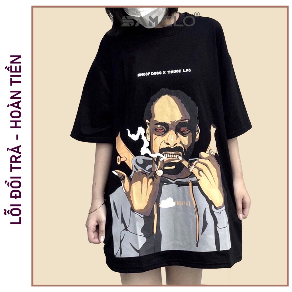 Áo phông form rộng thun tay lỡ nam nữ SAM CLO dáng Unisex - mặc cặp, nhóm, lớp in SNOOP DOGG x THUOC LAO