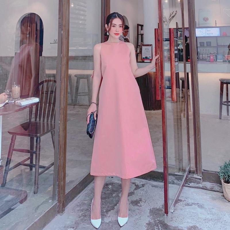 Đầm váy suông sát nách nơ sau 2 màu phù hợp đi chơi đi làm