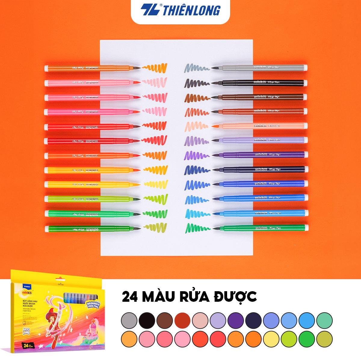 Hộp bút lông 12/ 24 màu rửa được - Washable Brush Fiber Pen Thiên Long Colokit - Nhân vật Futy Akooland thế giới học cụ thần kỳ