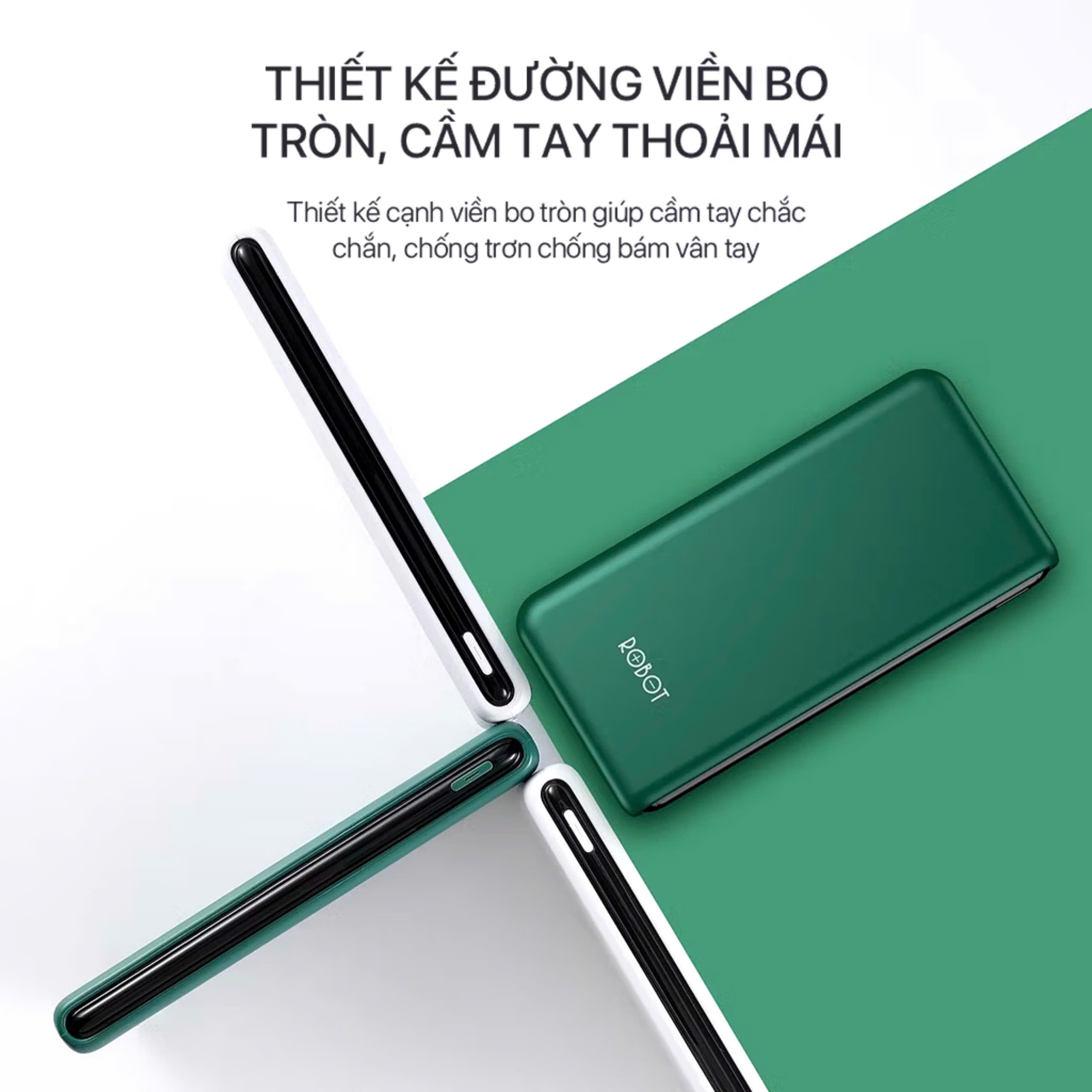 Pin Sạc Dự Phòng 10000mAh ROBOT RT180 RT12 Có 2 Cổng Sạc Ra USB &amp; 2 Cổng Sạc Vào Micro/Type-C, hàng nhập khẩu