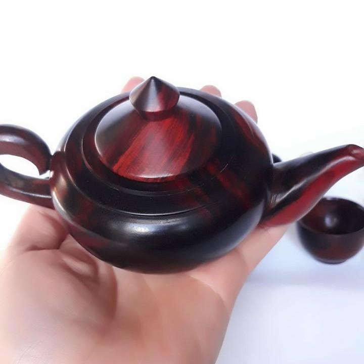 Bộ ấm chén trà bằng gỗ trắc đỏ đen ( 1 Ấm + 6 chén gỗ trắc)