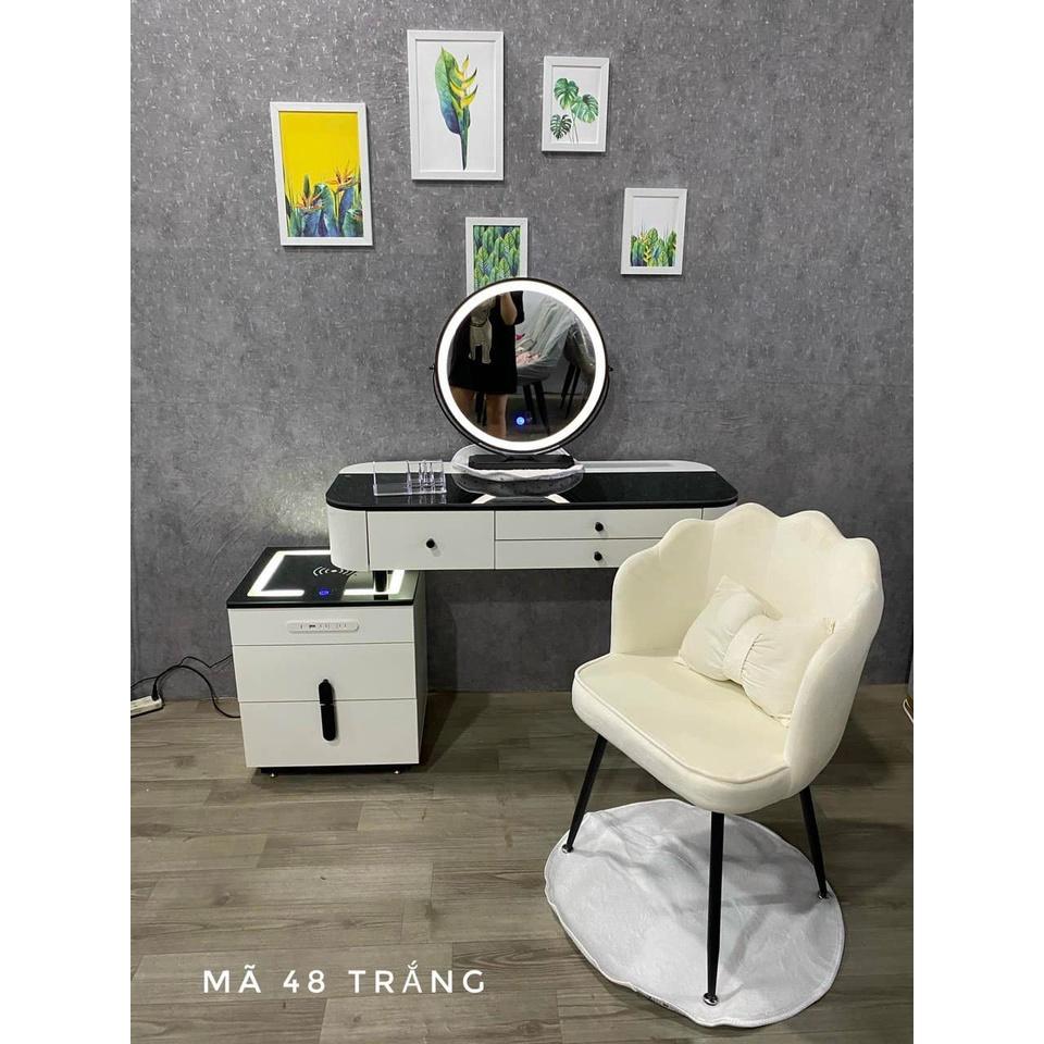 Bàn trang điểm gương đèn led cảm ứng kèm tủ tab sạc không dây kết hợp đèn ngủ