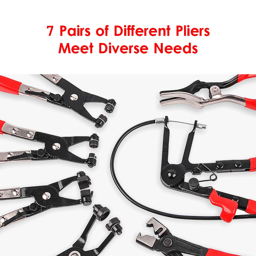 9 PCS Flexible Wire Long Reach Hose Clamp Pliers Kit Automobile Hose Remover Pliers Fuel Oil Water Separation Swivel Angled Flat Band Clic-R Collar Pliers Auto Repairing