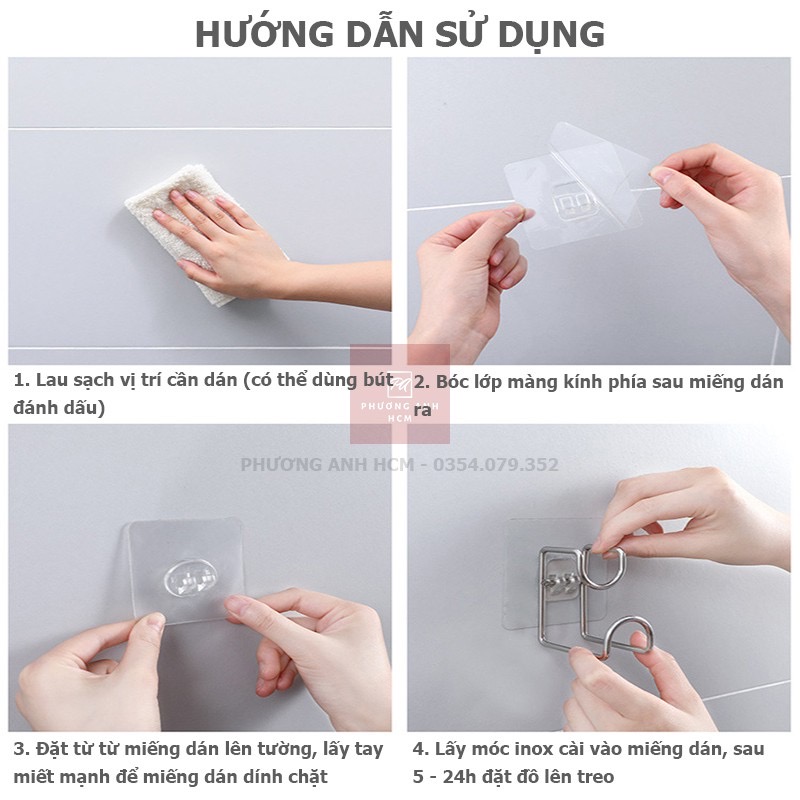 Móc treo thau chậu inox, móc dán tường siêu dính treo đồ đa năng, móc chịu lực treo thau chậu, giá inox treo rổ