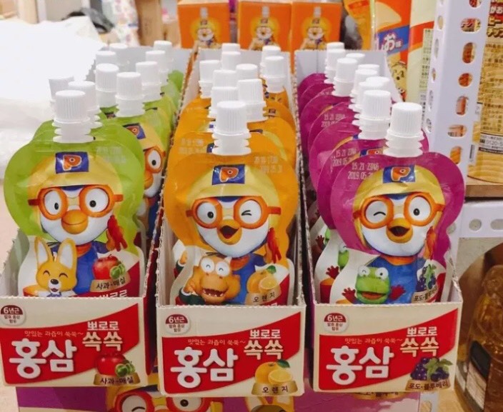 Nước uống hồng sâm Pororo trẻ em vị nho Hàn Quốc 10 gói x 100ml, nước hồng sâm paldo