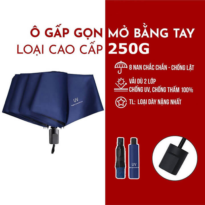 Ô dù che mưa đi nắng 2 lớp phủ chống tia UV, ô che nắng 8 nan chống tia cực tím, dù che mưa chống thấm- UV