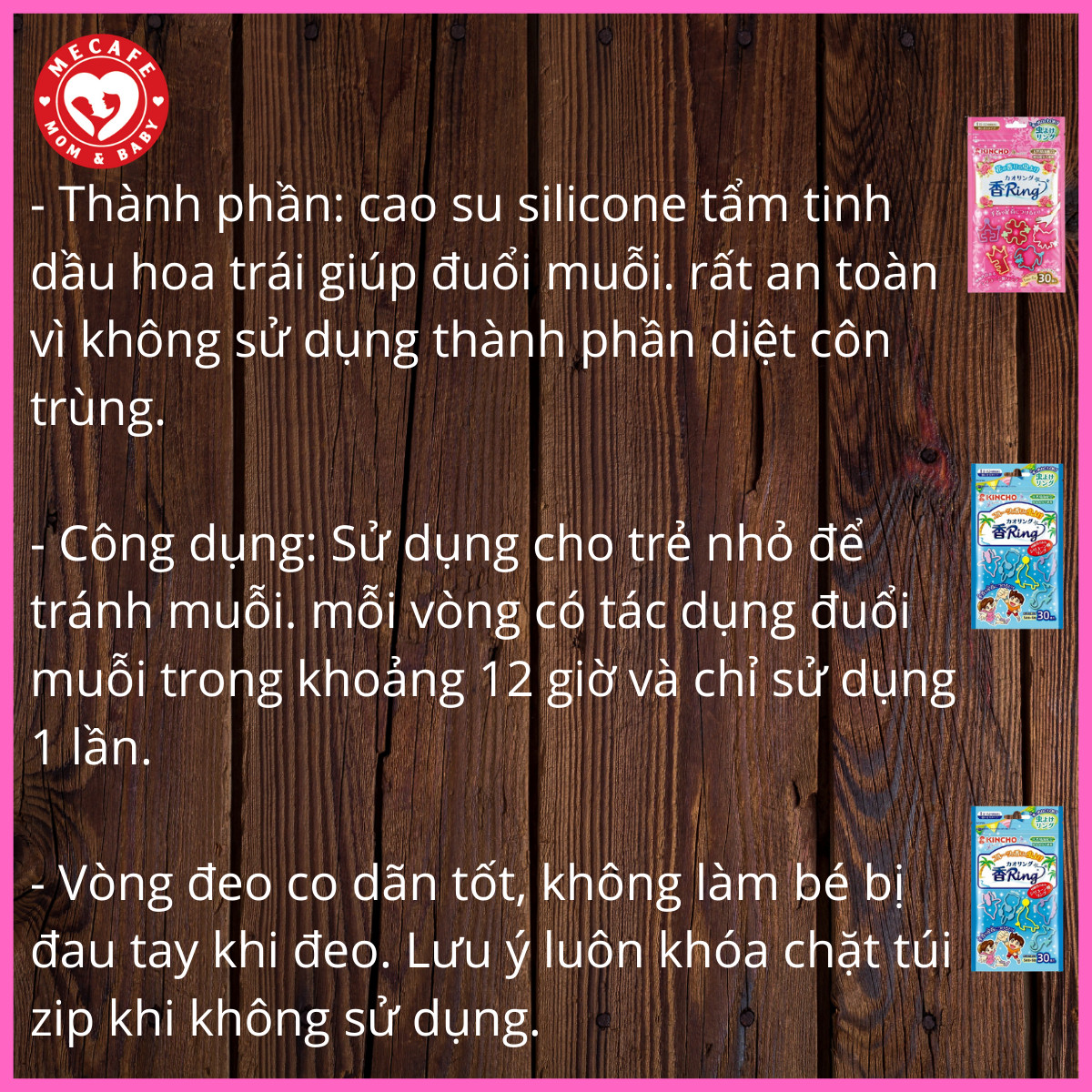 Túi 30 vòng đeo tay đeo chân đuổi muỗi Kincho hương hoa tặng 2 ziper 12cm