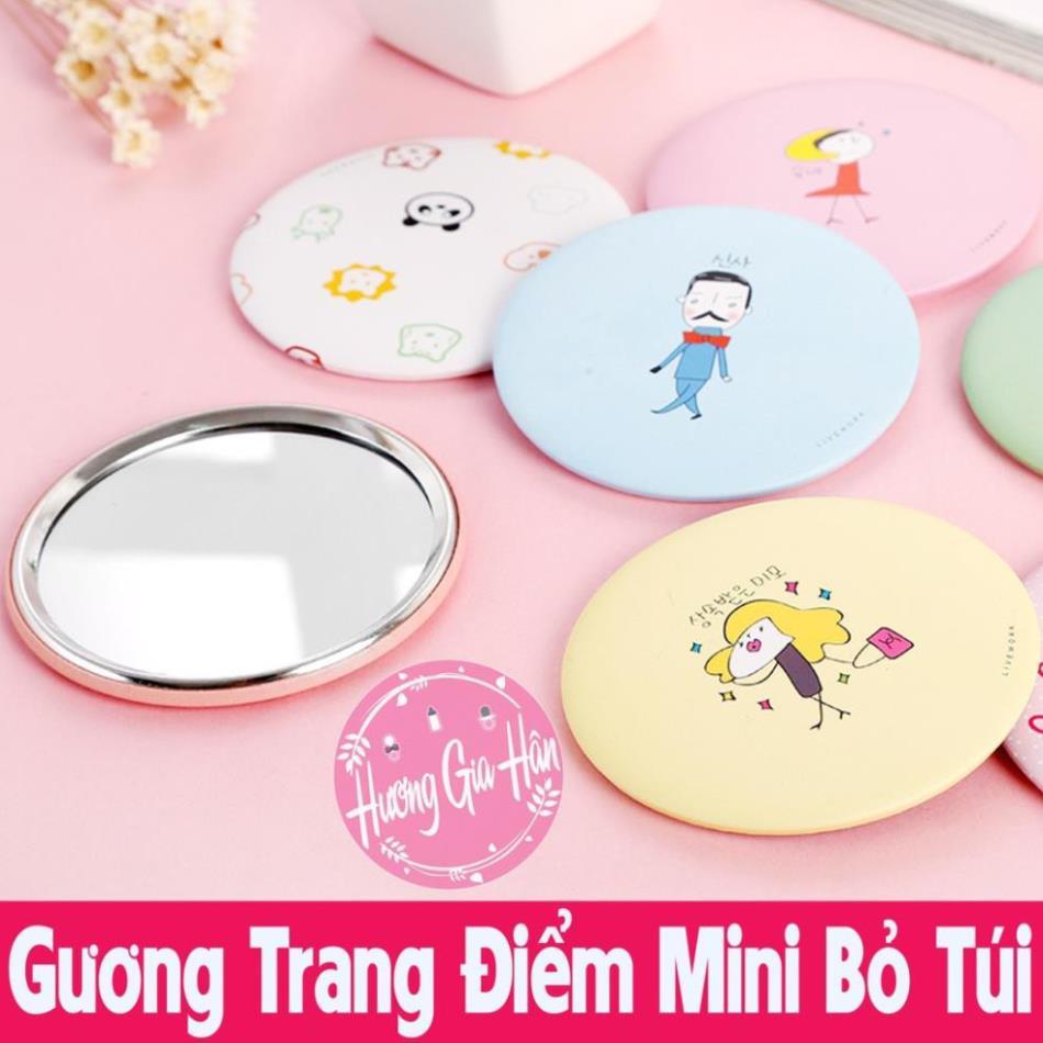 Gương Trang Điểm Mini Bỏ Túi Hình Tròn Họa Tiết Dễ Thương