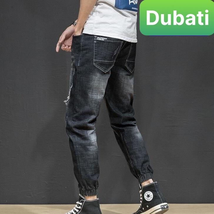 Quần Jogger Jeans Nam Màu Đen Wash Xước Bó Gấu Co Giãn Thoải Mái- DB 0535- DUBATI FASHION