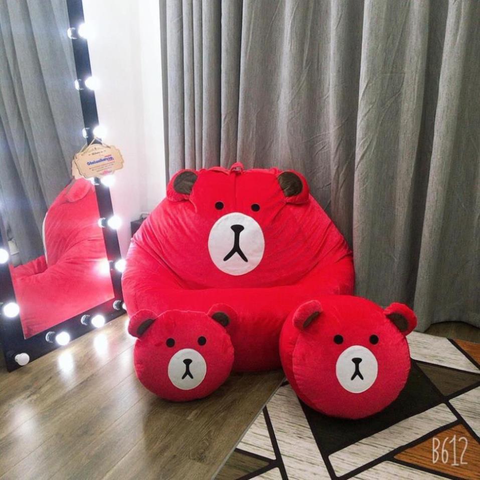 Ghế xốp đa năng hình Gấu đỏ Babykid, cỡ S, chất vải nhung lạnh Hàn quốc mềm mịn (đã có hạt xốp)