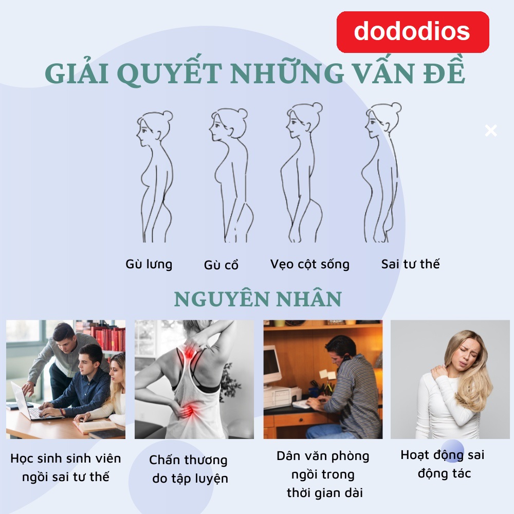 đai chống gù lưng nâng vai ngực Thế Hệ Mới Hàng Cao Cấp, đai chống gù lưng cho nam nữ, áo chống gù lưng có nẹp - Chính hãng dododios