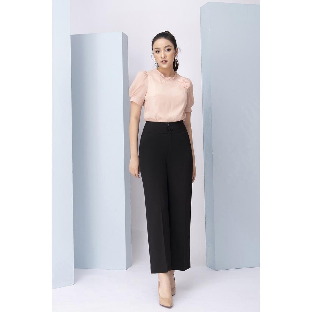 Áo Sơ Mi Nữ Tay Phồng LIPERI LFSM1198 Thiết kế cổ tròn đính hoa ngực chất lụa tơ cao cấp mềm mịn nhẹ mát không nhăn