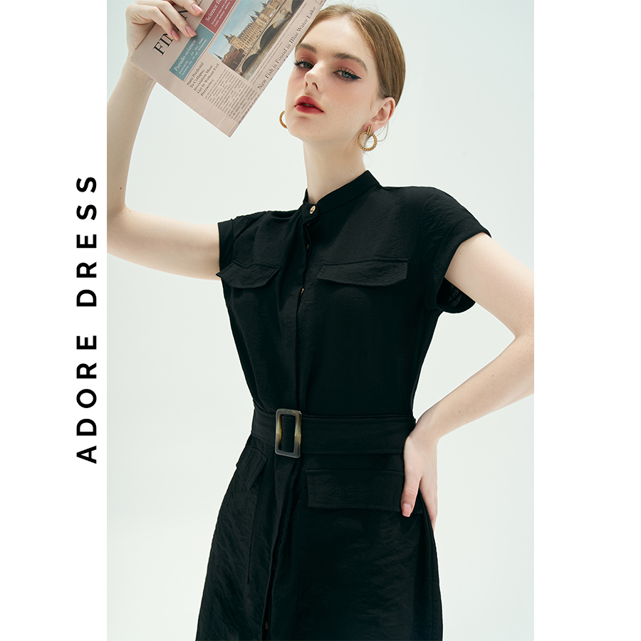 Đầm Mini dresses casual style giả đũi trơn đen túi ốp 311DR1024 ADORE DRESS