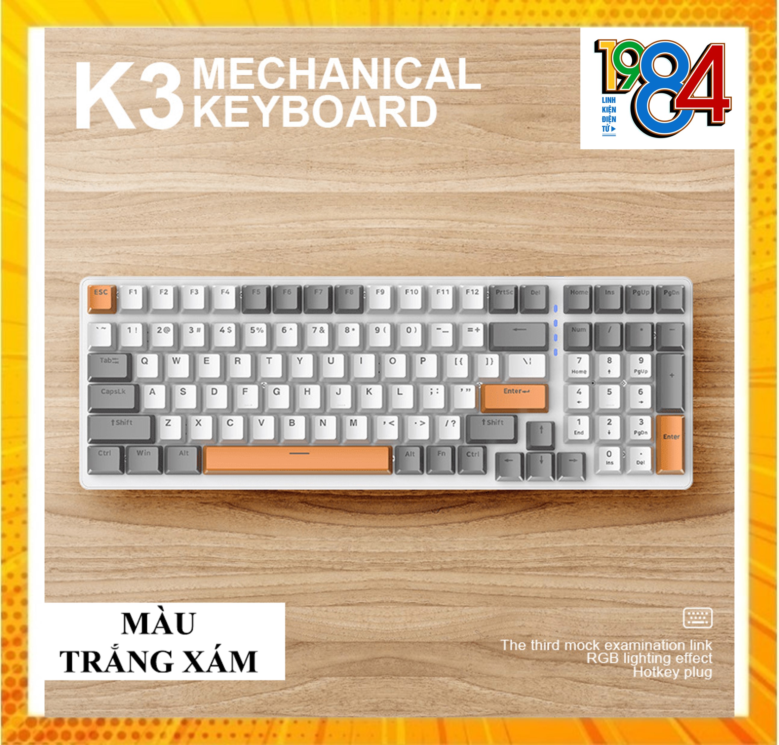 Bàn phím cơ K3 sử dụng Red Switch với 3 phiên bản màu sắc phối màu cực đẹp có đèn led RGB phù hợp với game thủ - Linhkien1984