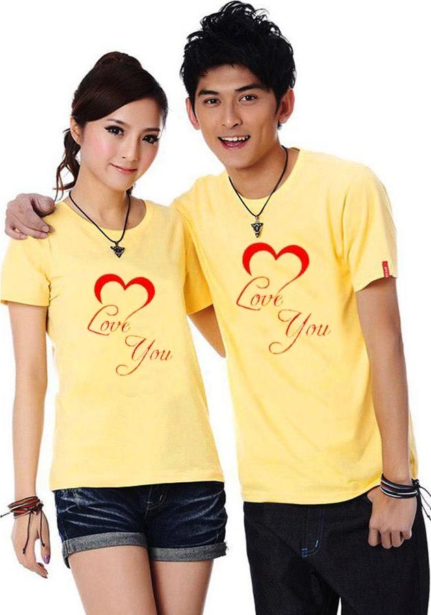 Bộ Áo Thun Đôi Love You Màu Vàng Nam Nữ