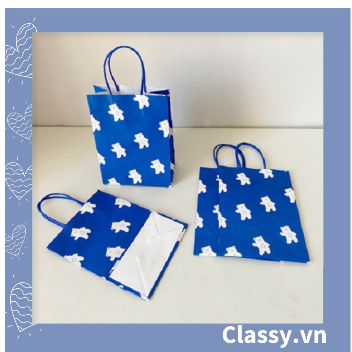 Túi giấy Classy quai xách Classy chú gấu màu xanh dương Q1350