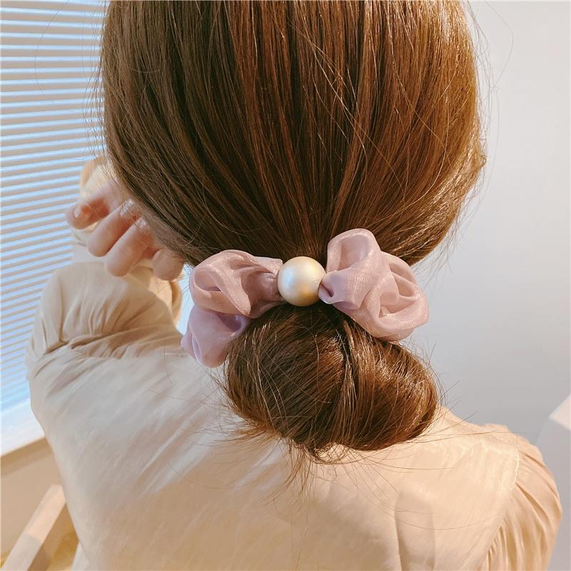 PK772 Scrunchies buộc tóc nhiều trơn màu, đính hạt; tông màu hoàng gia sang chảnh