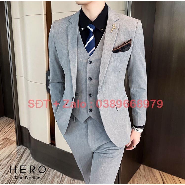 Vest Nam Hàn Quốc, Bộ Vest Nam Màu Xám, Suit Nam Thanh Niên, Bộ Suit Nam Màu Xám Vải Sịn