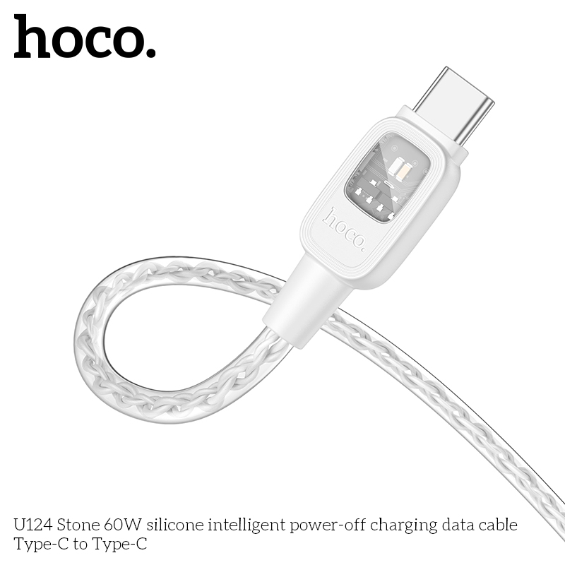 Cáp Sạc Và Truyền Dữ Liệu Sạc Tắt Nguồn Thông Minh Silicone Dành Cho Hoco U124 Type C To Type C 60W Dây Dài 1.2M Hàng Chính Hãng