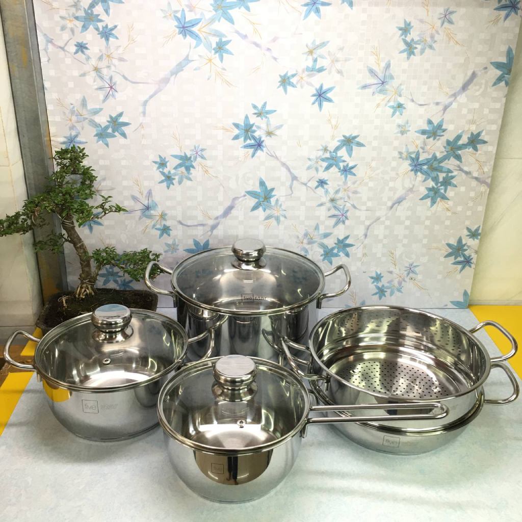 Bộ 5 nồi inox nắp kính Fivestar FS08CG1 - Hàng chính hãng