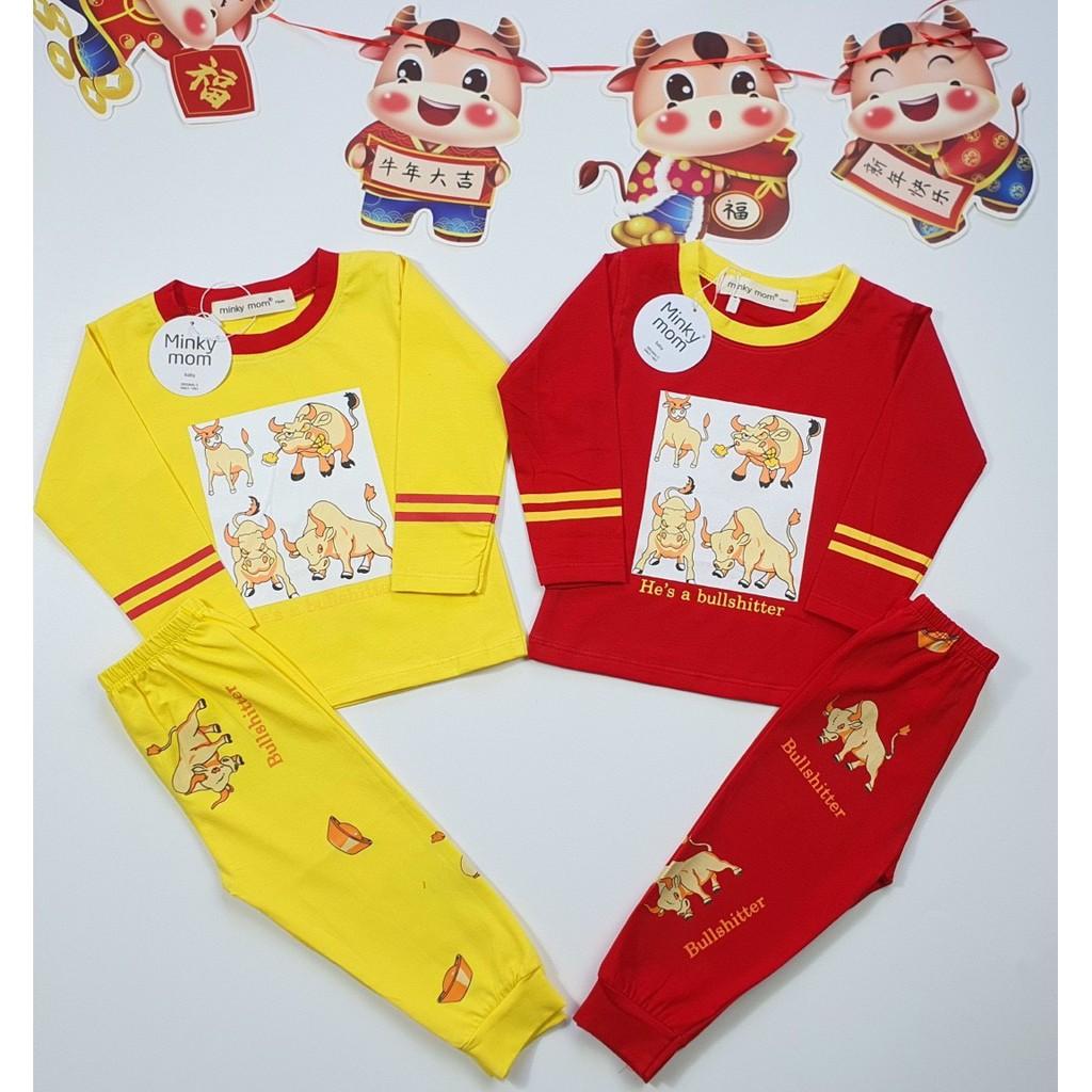 Bộ dài tay cotton cao cấp 100% Miky m0m họa tiết trâu cho bé trai bé gái