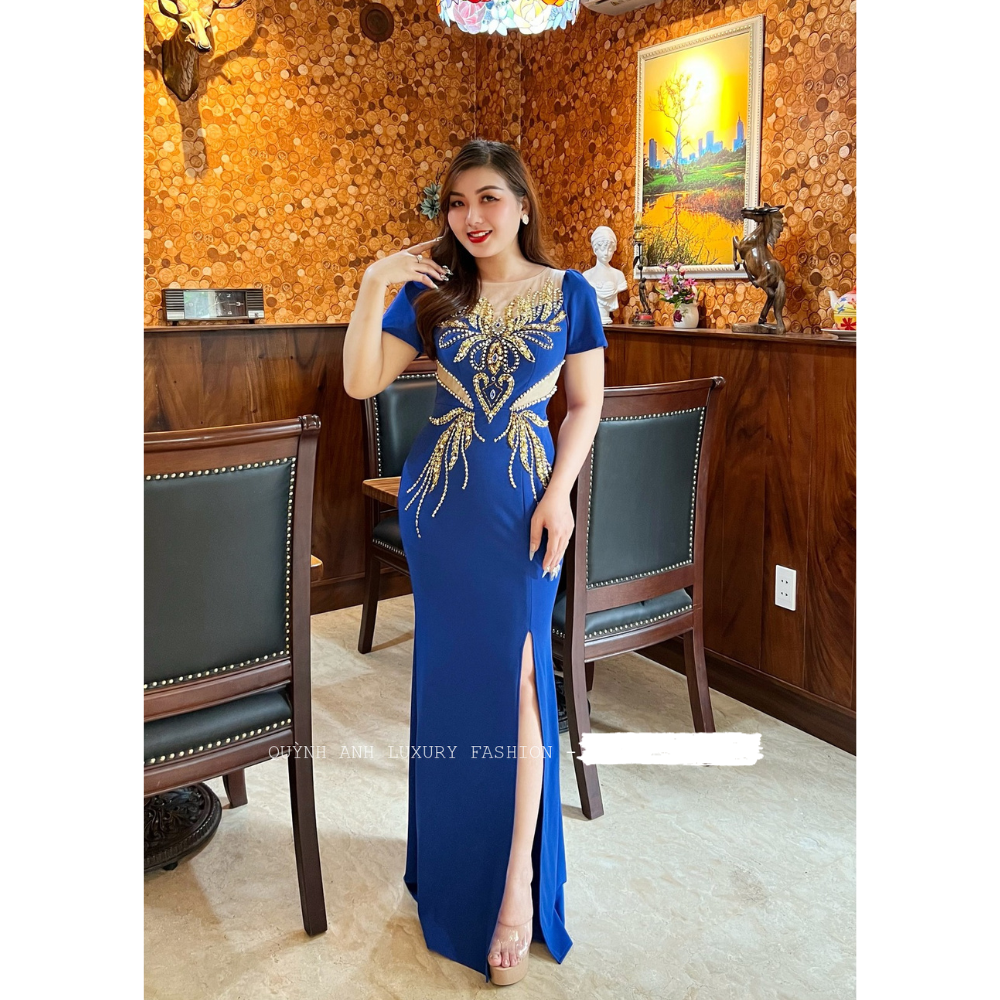 Đầm Dạ Hội Đuôi Cá Xẻ Tà Đính Đá Rosa Dress