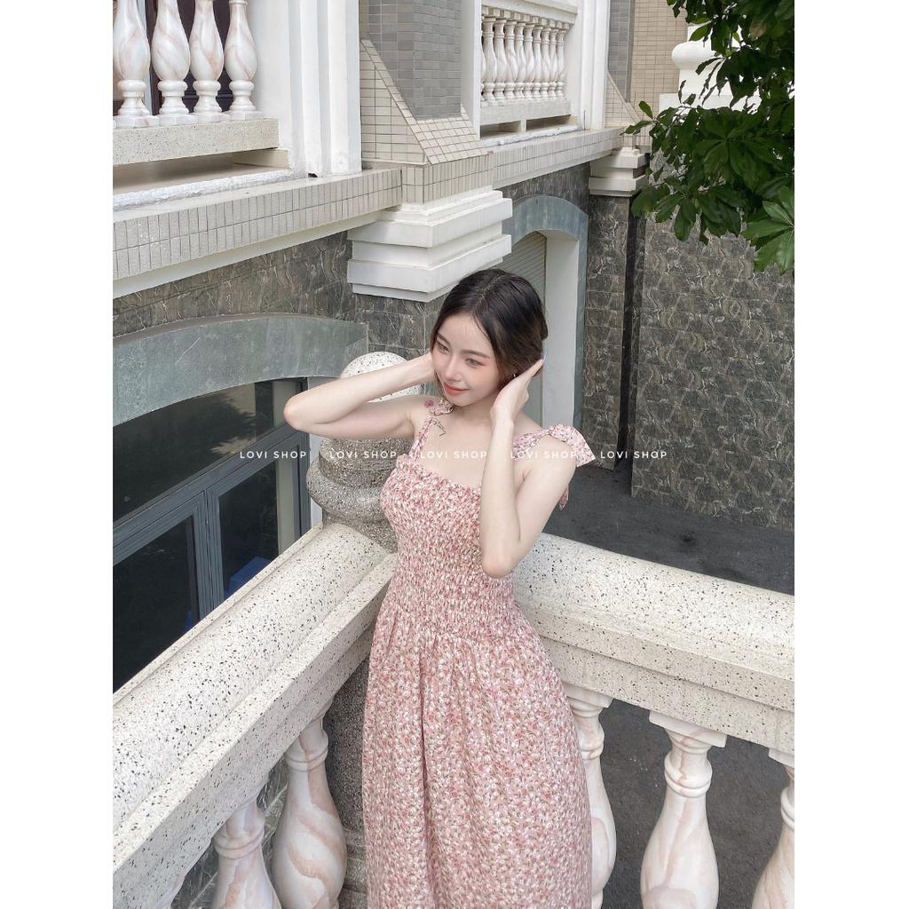 Váy đầm maxi voan hoa 2 dây hoa nhí thiết kế tiểu thư vintage Lovi