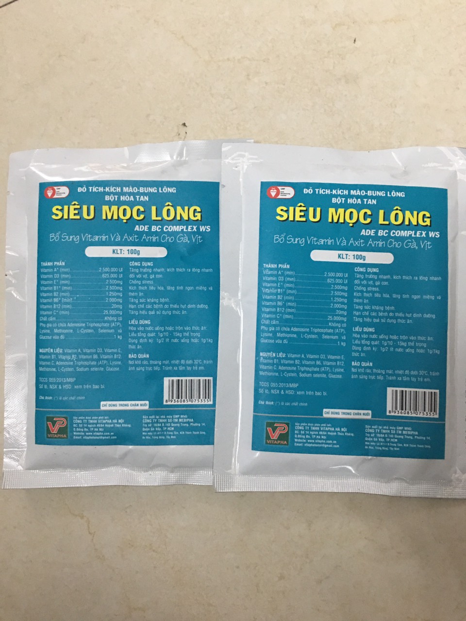 Thuốc thú y, Siêu mọc lông ADE Bcomplex WS (100gam) dùng cho chó, mèo, gia súc, gia cầm