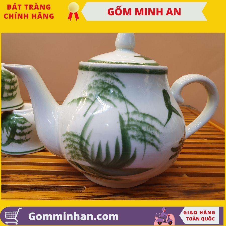 Bộ trà sứ ấm chén Sứ Bát Tràng vẽ sơn thủy gốm Minh An Bát Tràng giá siêu sốc