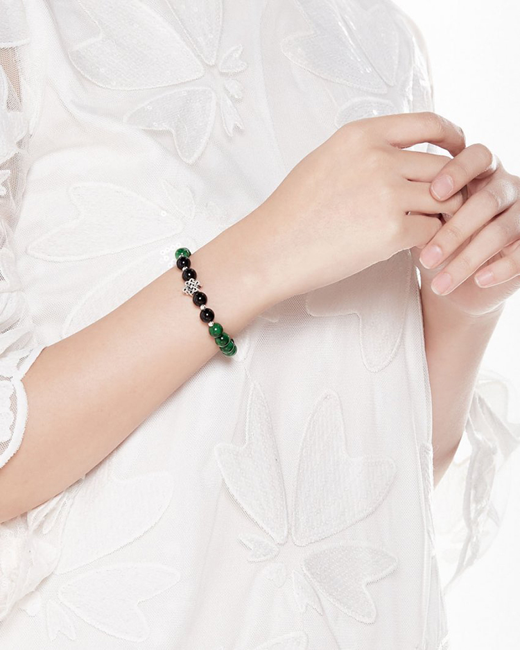 Vòng Đá Cẩm Thạch Sơn Thuỷ Phối Charm Bạc Ngọc Quý Gemstones VT35