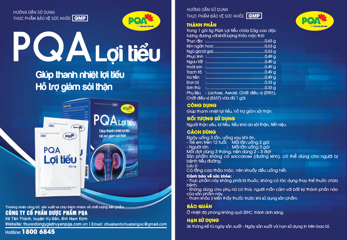 Lợi Tiểu PQA Giúp Thanh Nhiệt Lợi Tiểu, Hỗ Trợ Giảm Sỏi Thận Dùng Cho Người Bí Tiểu, Tiểu Khó Hộp 12 Gói