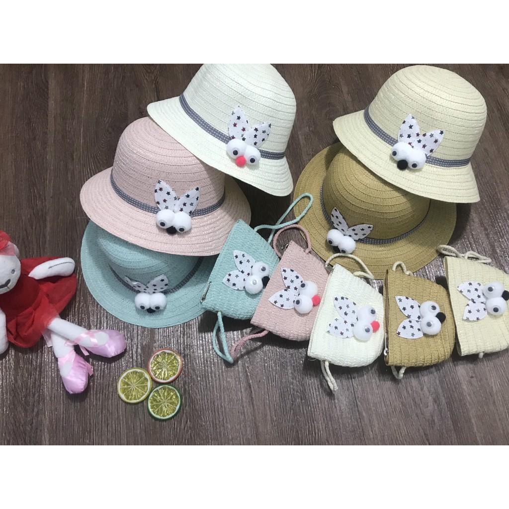 Set mũ cói rộng vành kèm túi xinh yêu cho bé