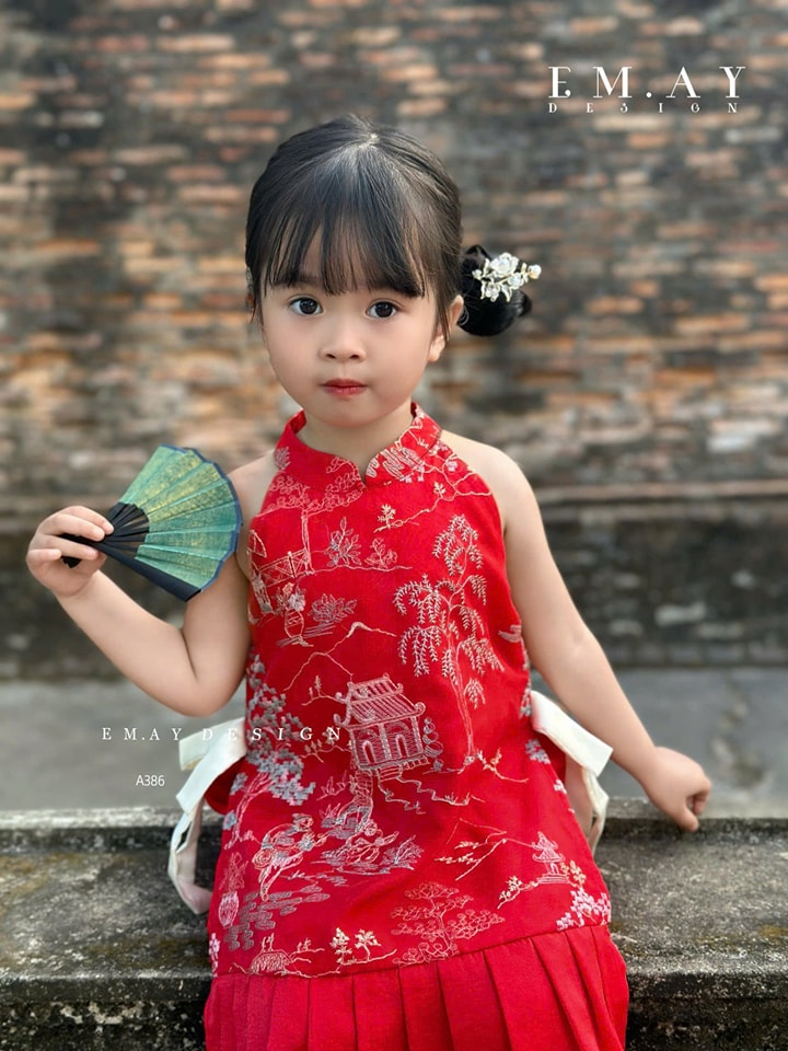 bộ áo dài áo yếm đào cho bé gái mẫu cung đình mùa xuân xinh xắn diện lễ tết năm mới từ 12-40kg hàng thiết kế cao cấp