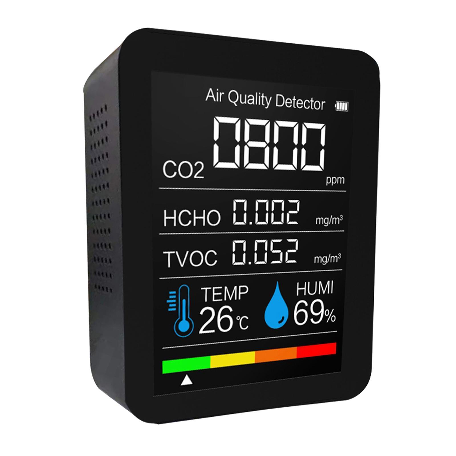 Portable CO2 Monitor 3 in 1 Humidity Gauge Air Quality Tester Black