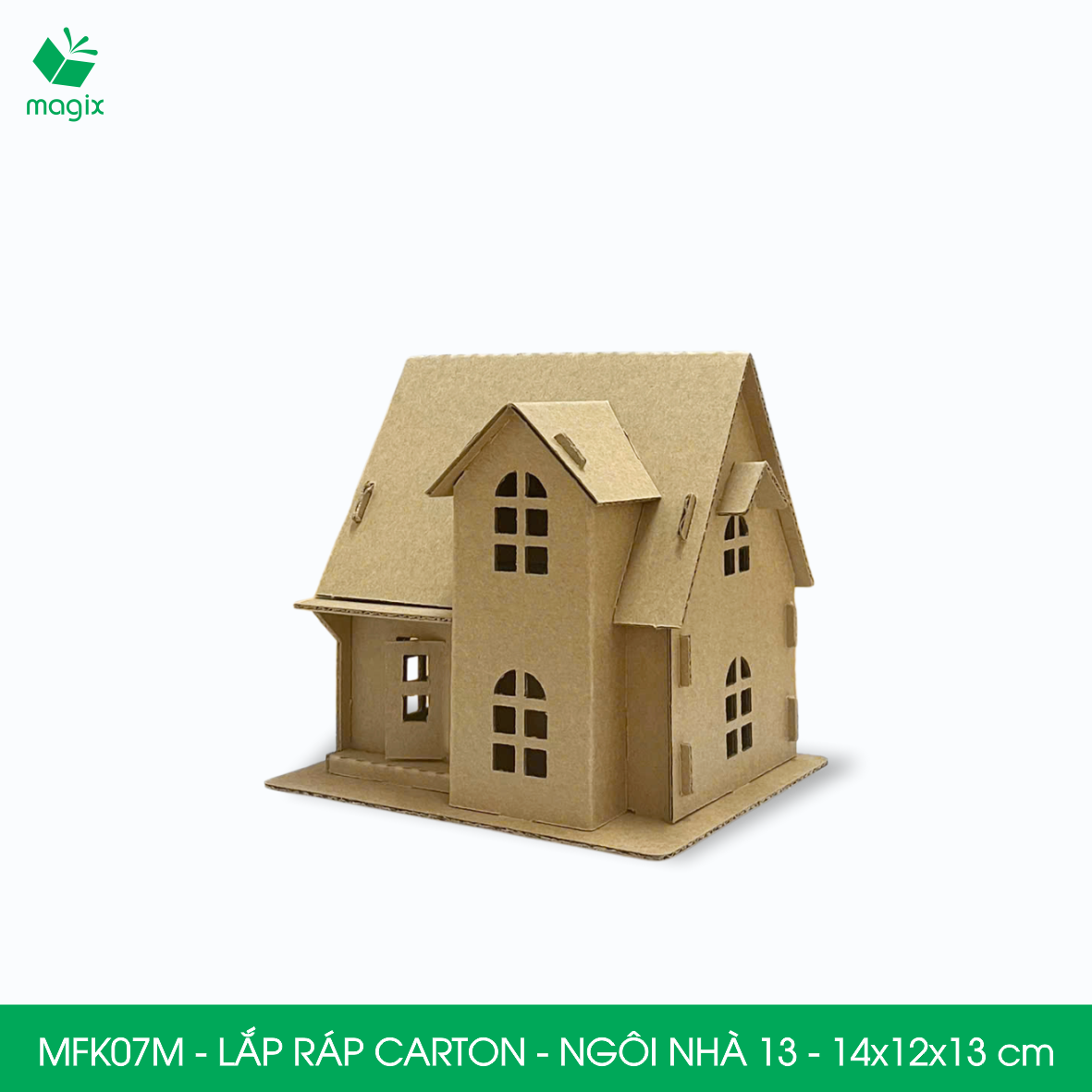 MFK07M -14x12x13 cm - Mô hình ngôi nhà lắp ráp từ bìa carton cao cấp, nhà giấy carton mini sáng tạo