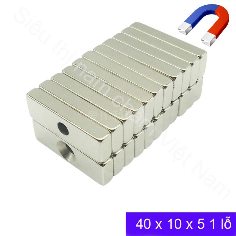Nam châm đất hiếm 40x10x5 lỗ 5 , nam châm vĩnh cửu siêu từ tính