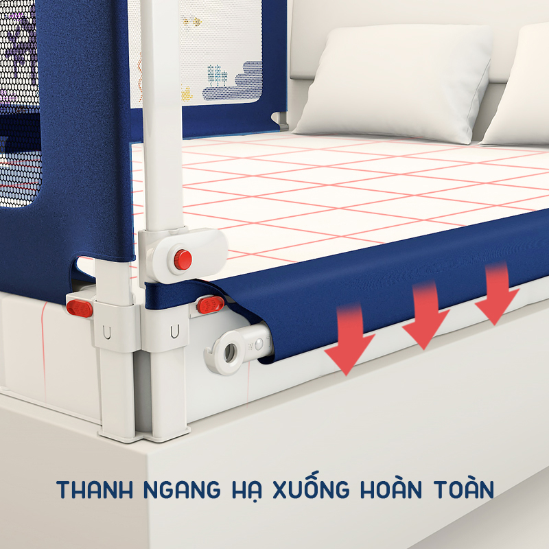 Thanh chắn giường cho bé cao cấp KidAndMom BR02 cao tới 105cm, hạ được 1 góc, thiết kế chống kẹt, chống vấp ngã, 24 nắc điều chỉnh mẫu mới nhất trượt lên xuống (Giá 1 thanh)