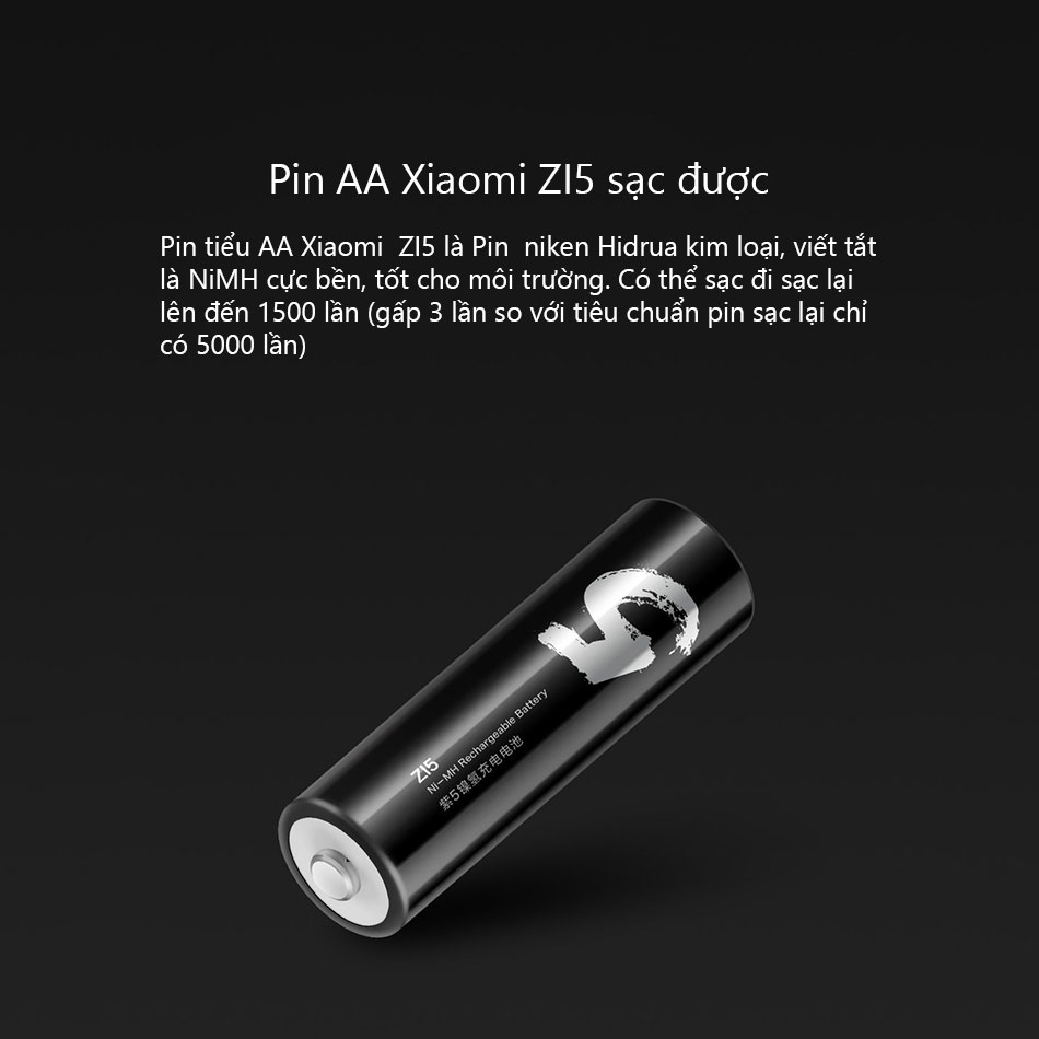 Hộp 4 Pin AA số 5 Xiaomi Zmi ZI5 Ni-MH Rechargeable Battery sạc lại 800 lần - Hàng Nhập Khẩu