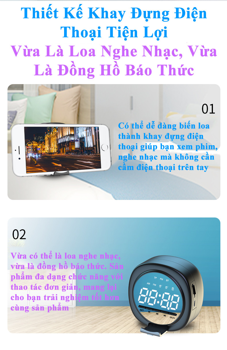 Đồng Hồ Loa Q12 Bluetooth Đa năng Mặt Gương Phát nhạc - Đài FM - Báo Thức