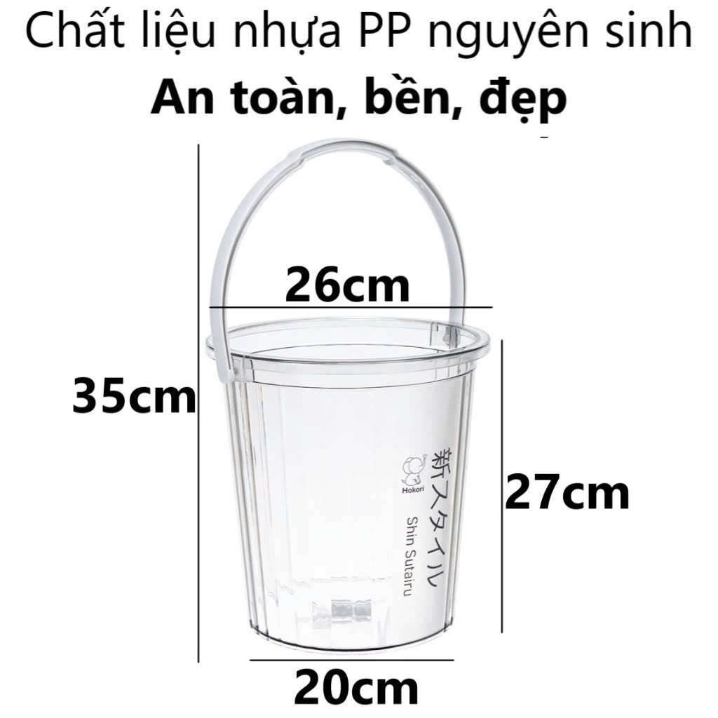 Xô trong 10L HOKORI nhựa VIỆT NHẬT cao cấp - Quai xách, đựng nước, đá - Hàng chính hãng