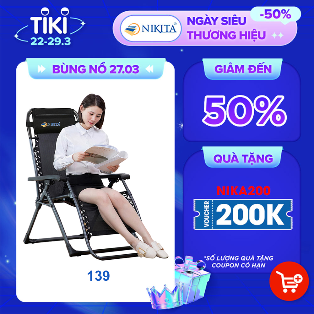 Ghế Xếp Thư Giãn NKT-139 - Vải Textilene Siêu Bền Siêu Chịu Lực - Khung Sắt Sơn Tĩnh Điện - Chính Hãng NIKITA