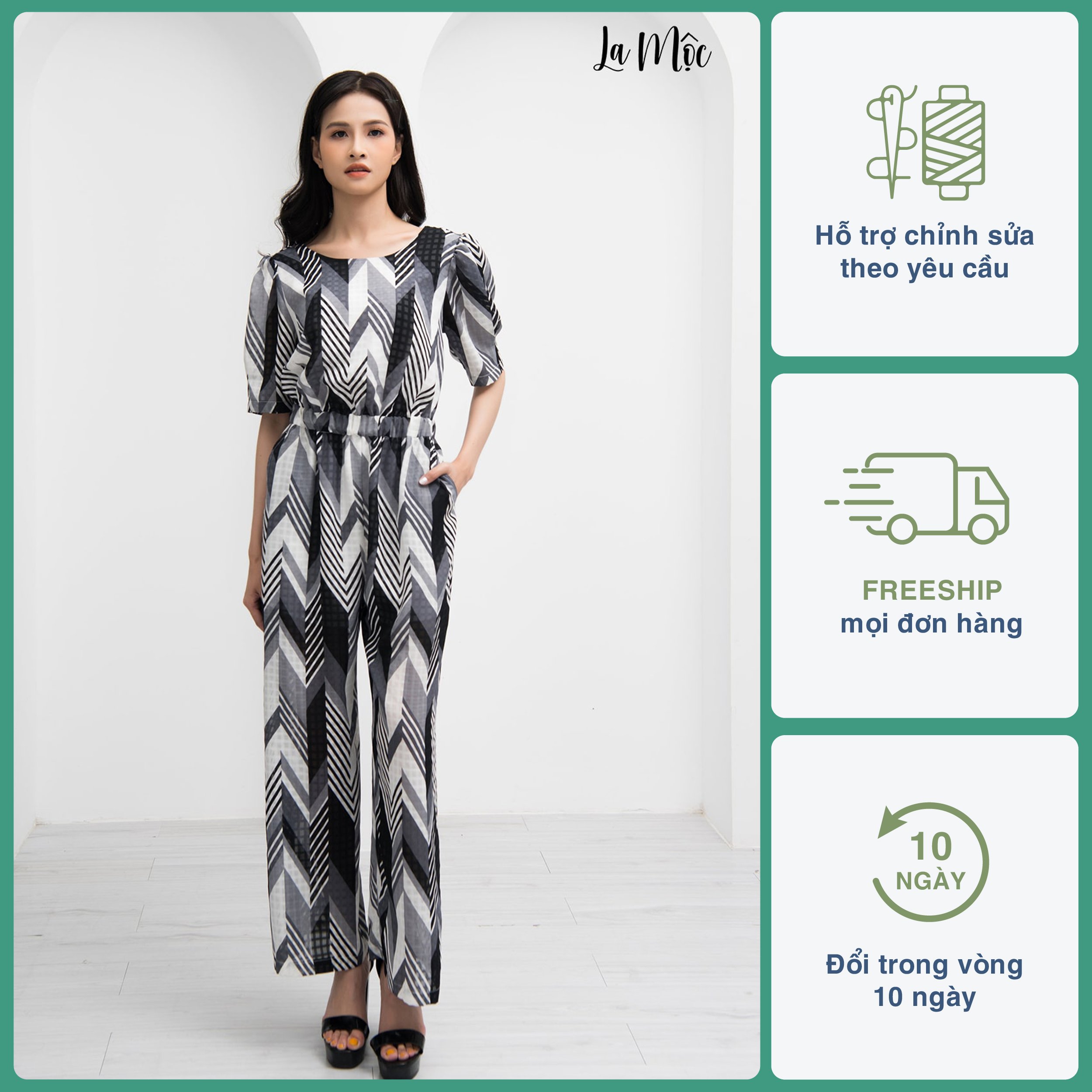 Jumpsuit Chiffon Ống Rộng Lưng Thun Maxivic, La Mộc - LM72110