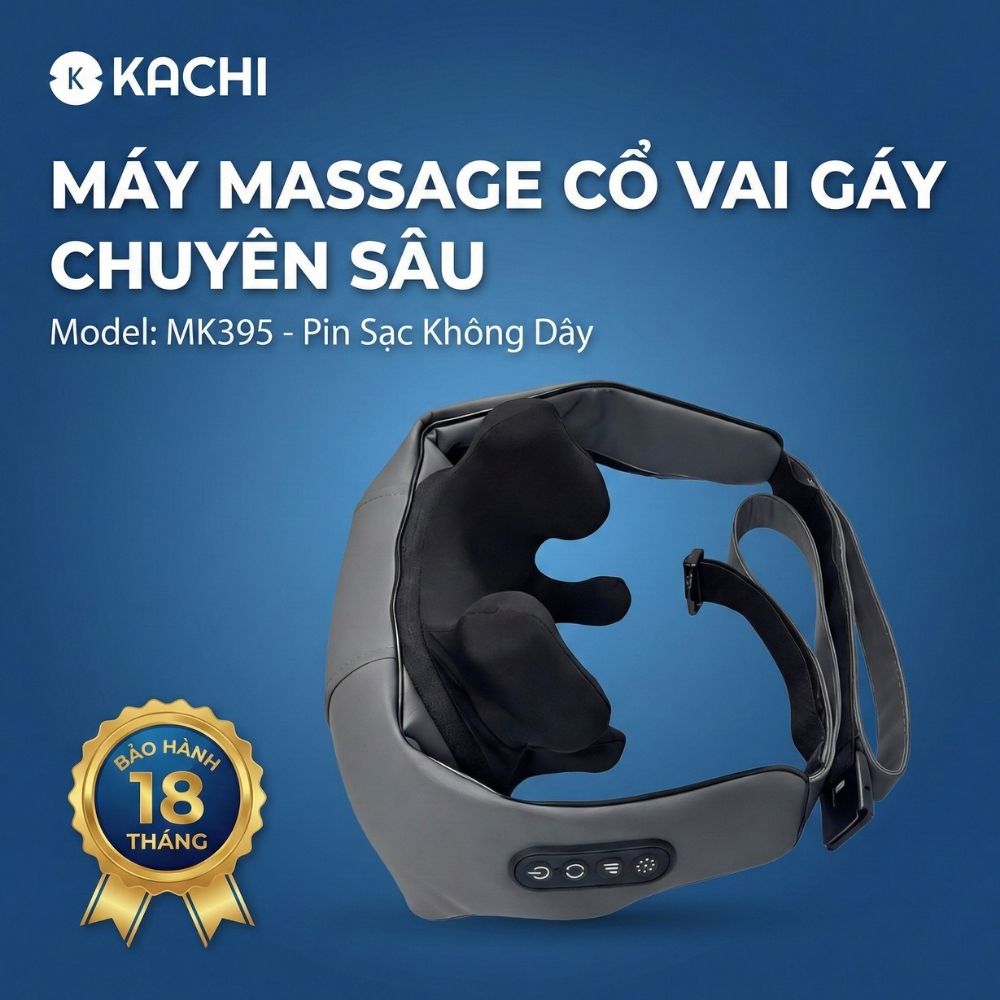 Máy massage cổ vay gáy 4D Kachi MK395 mô phỏng bàn tay người, chạy pin không dây tiện lợi - hàng chính hãng