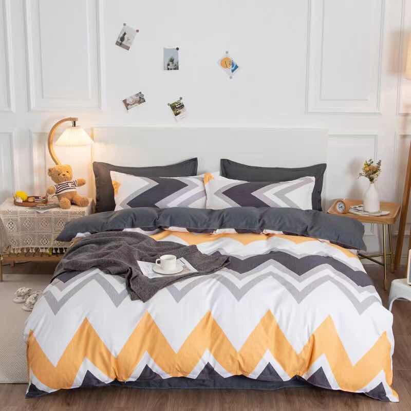 Bộ chăn ga gối Cotton Poly M2T bedding Kẻ Hàn Quốc, vỏ chăn mền, drap gường và 2 vỏ gối