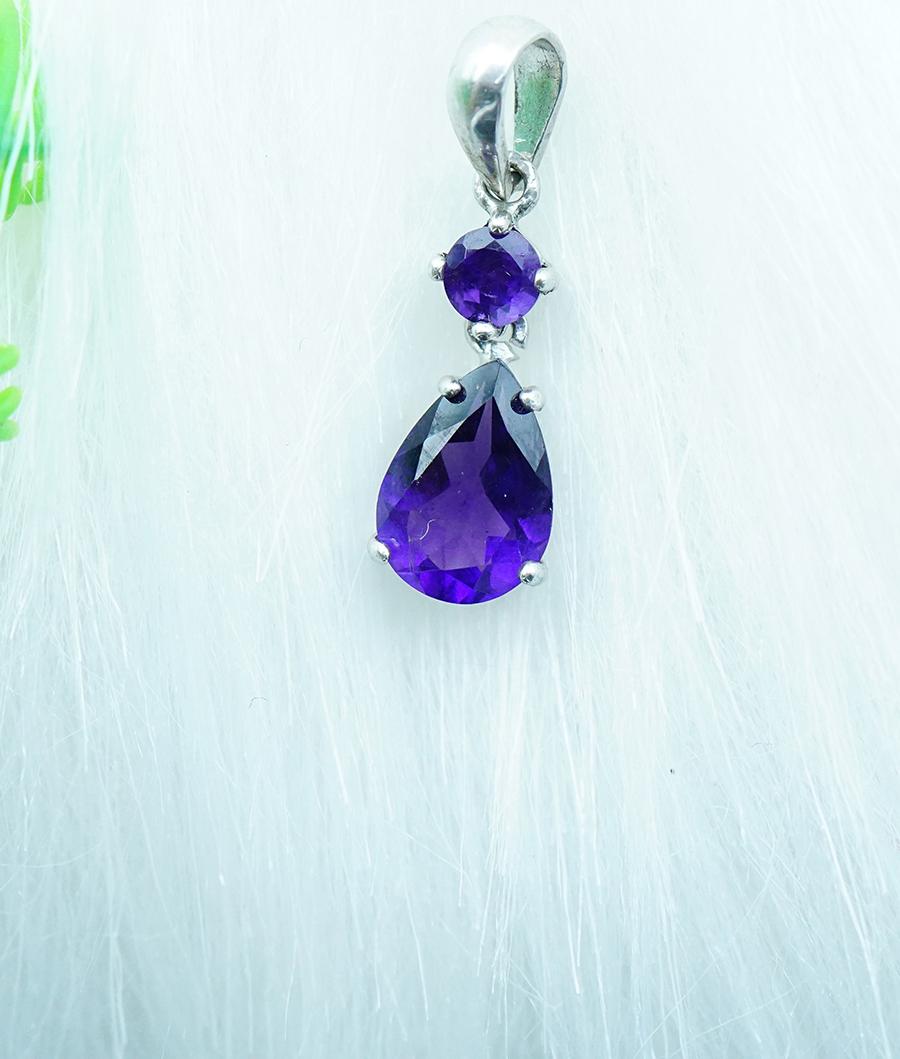 Mặt dây chuyền thạch anh tím Amethyst tự nhiên kiểu giọt nước