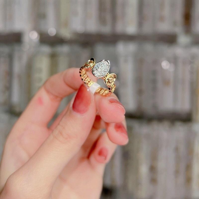 Nhẫn kim tiền họa tiết thỏi vàng trắng Kami