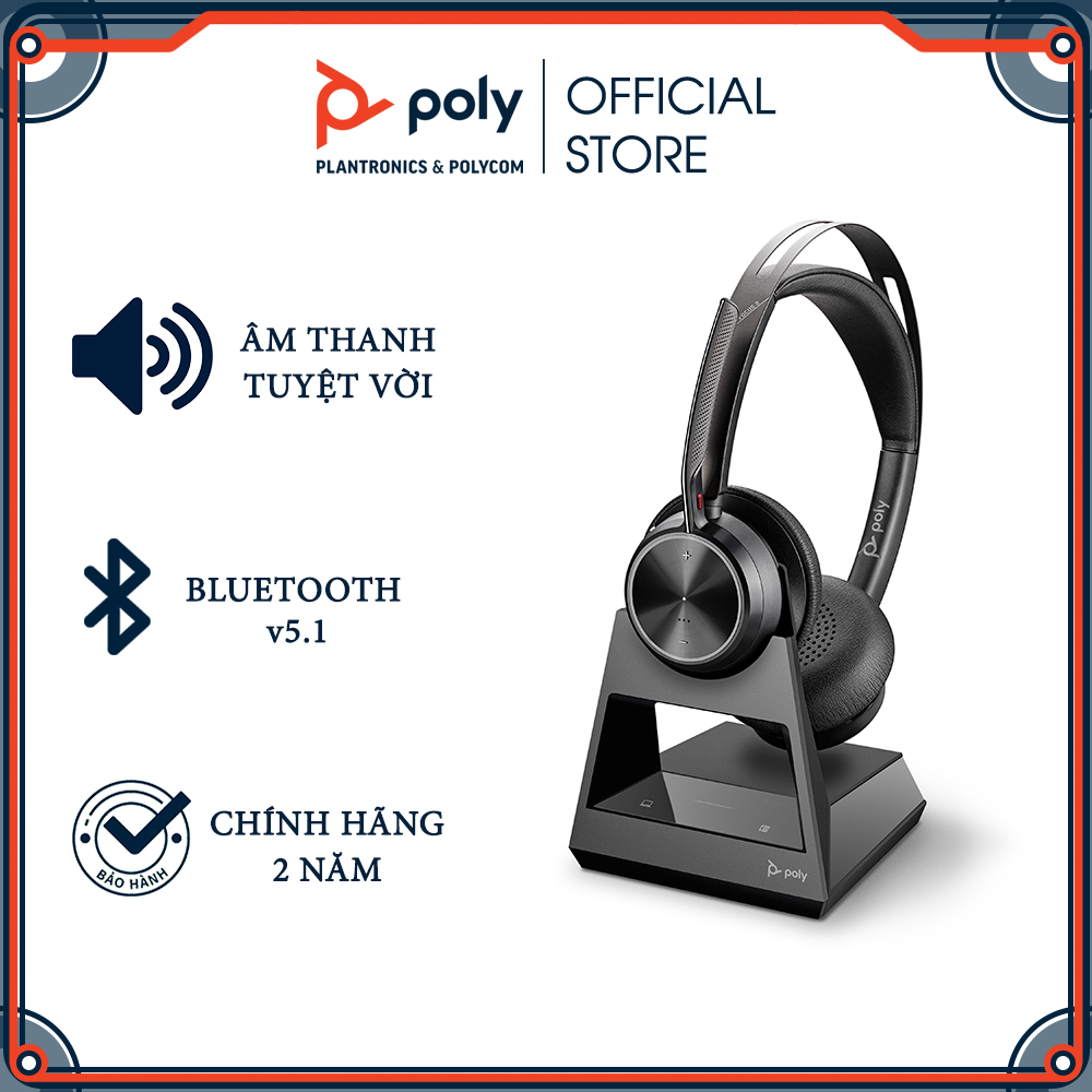 Tai Nghe Không Dây Chụp Tai Poly Voyager Focus 2 UC with Charge Stand Bluetooth/USB-C Hàng Chính Hãng